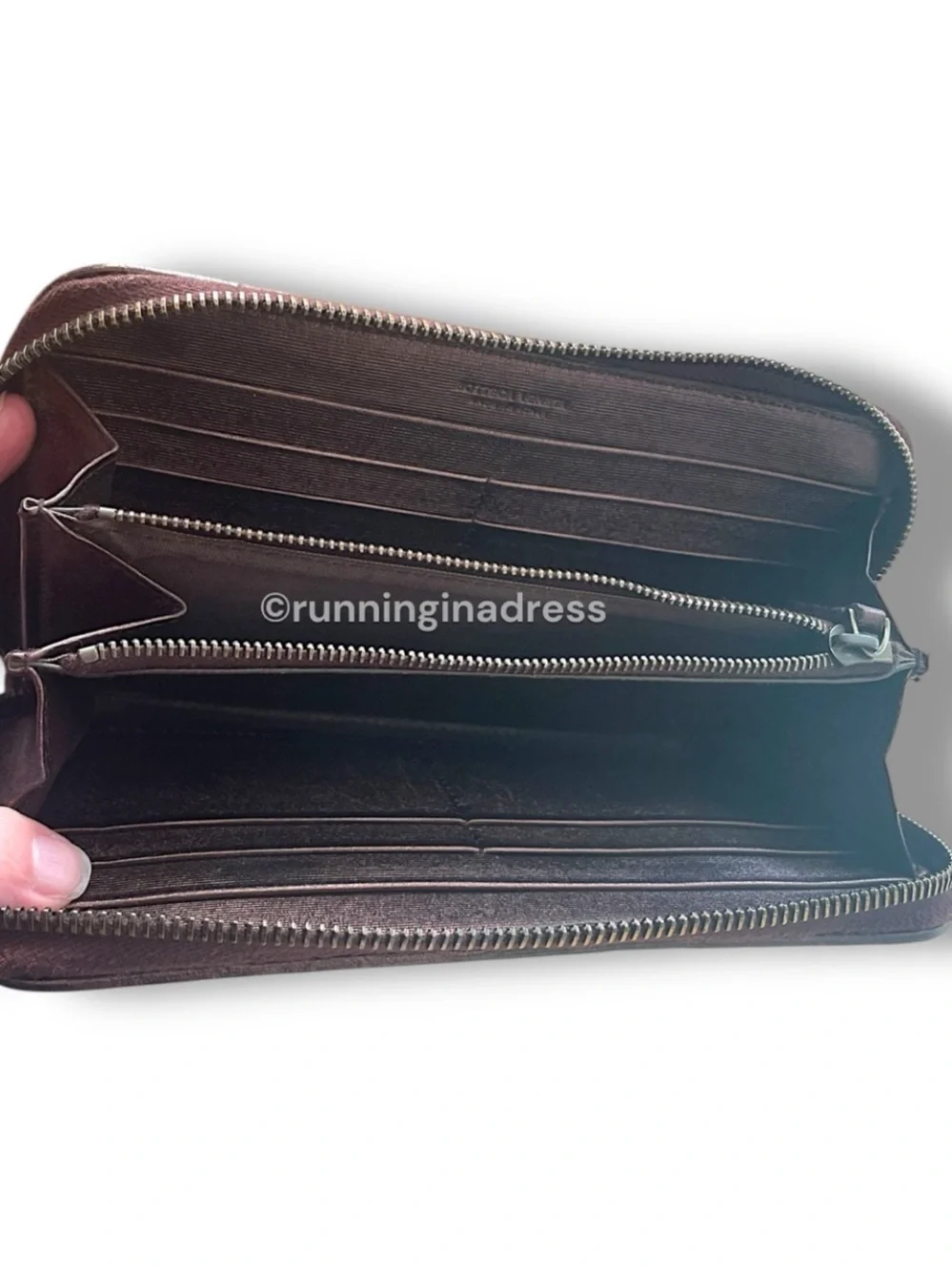 Bottega Veneta Intrecciato Leather Long Zip Around Wallet Metallic Copper Brown